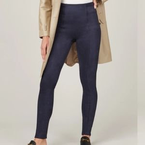 Spanx Faux Suede Leggings Magic of Spanx  Luxurious Stretch Soft Chic Navy SZ S